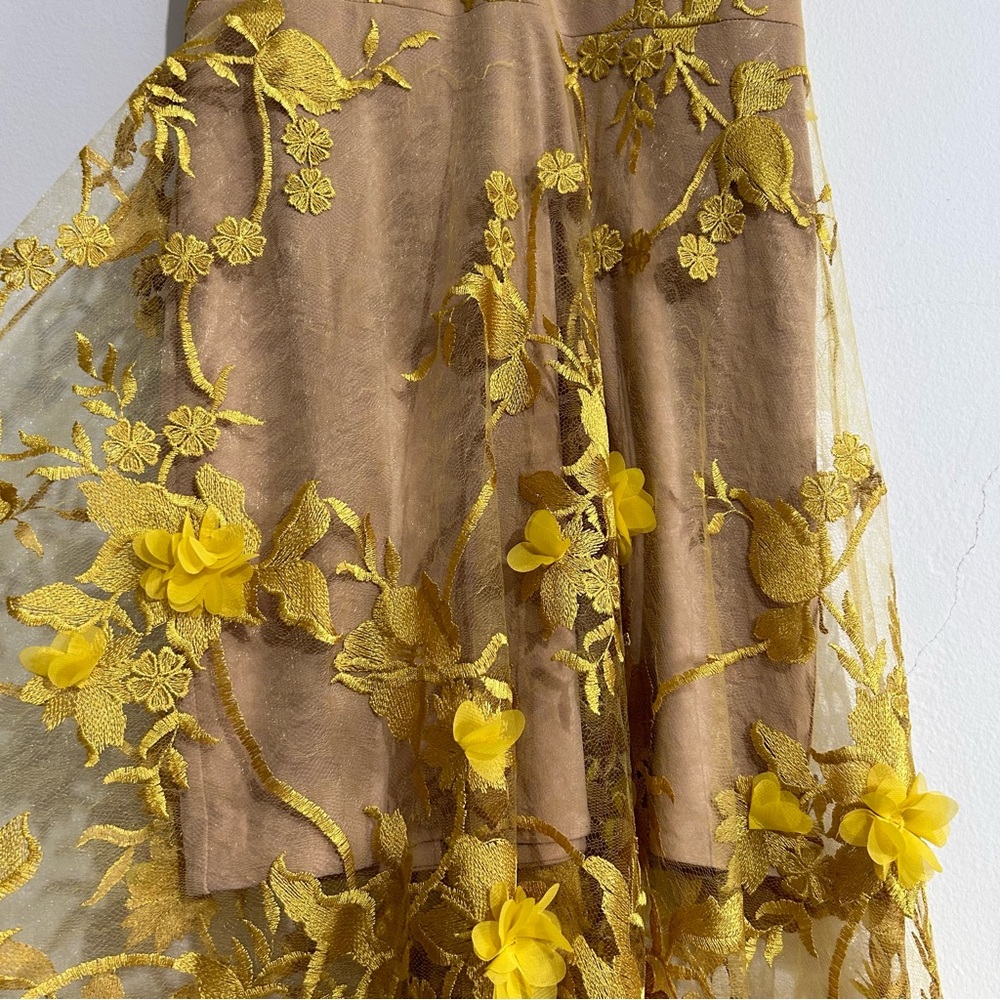 Dress the Population Audrey Fit & Flare Sheer Lace Floral Applique Midi Dress M - Picture 6 of 14